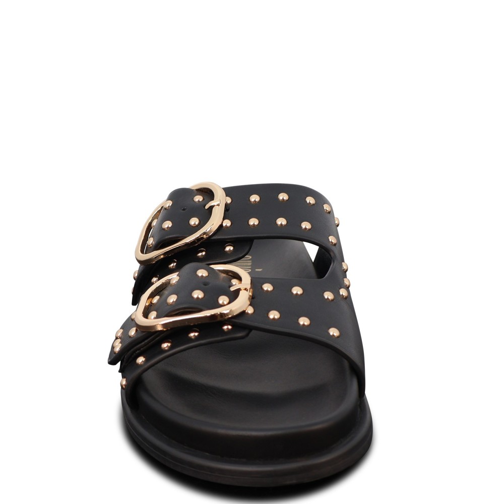 Sandalo basso nero con borchie per donna