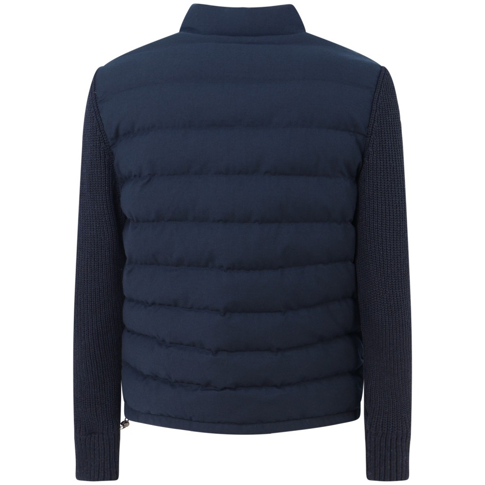 Piumino blu con maniche in maglia per uomo