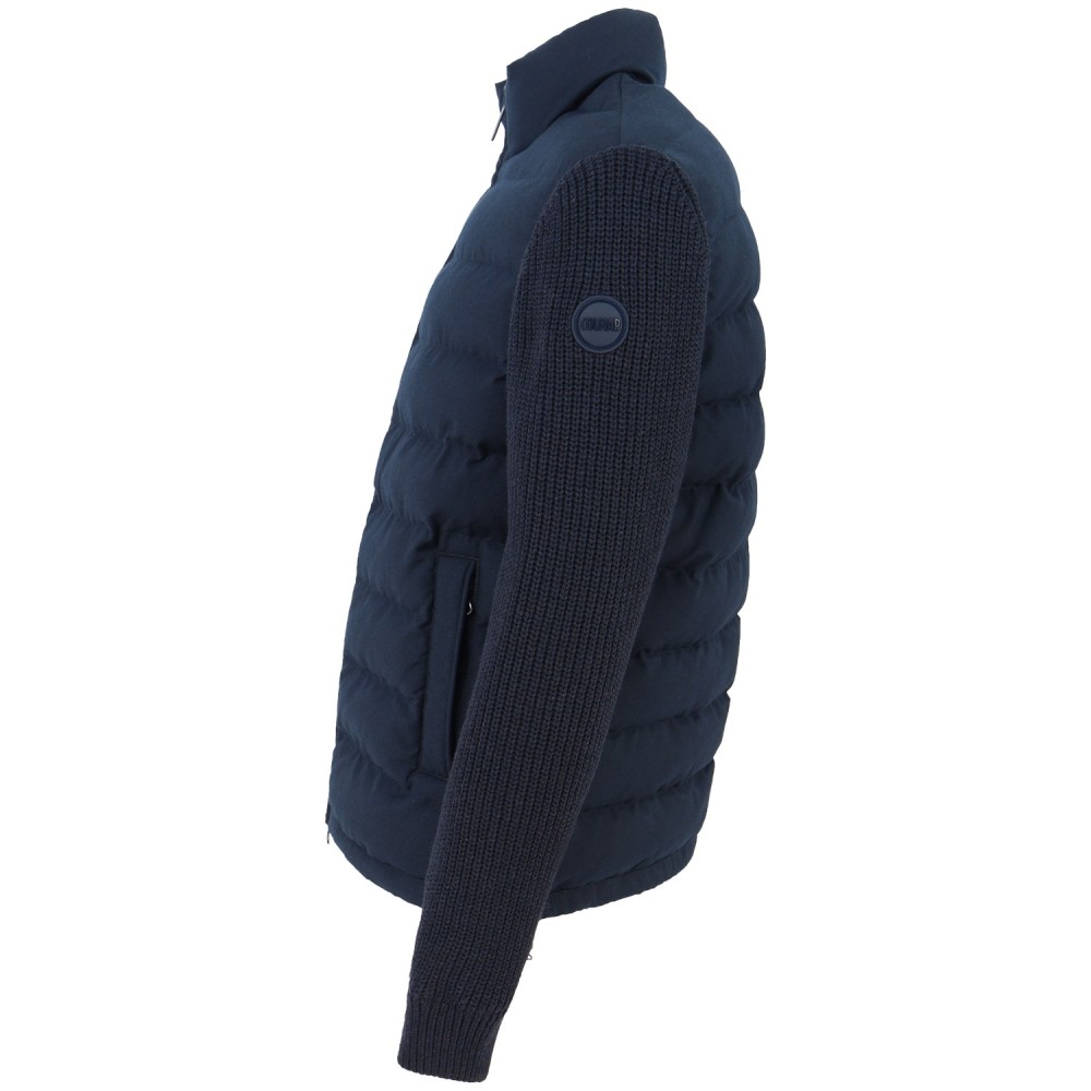Piumino blu con maniche in maglia per uomo