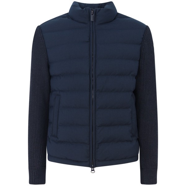 Piumino blu con maniche in maglia per uomo