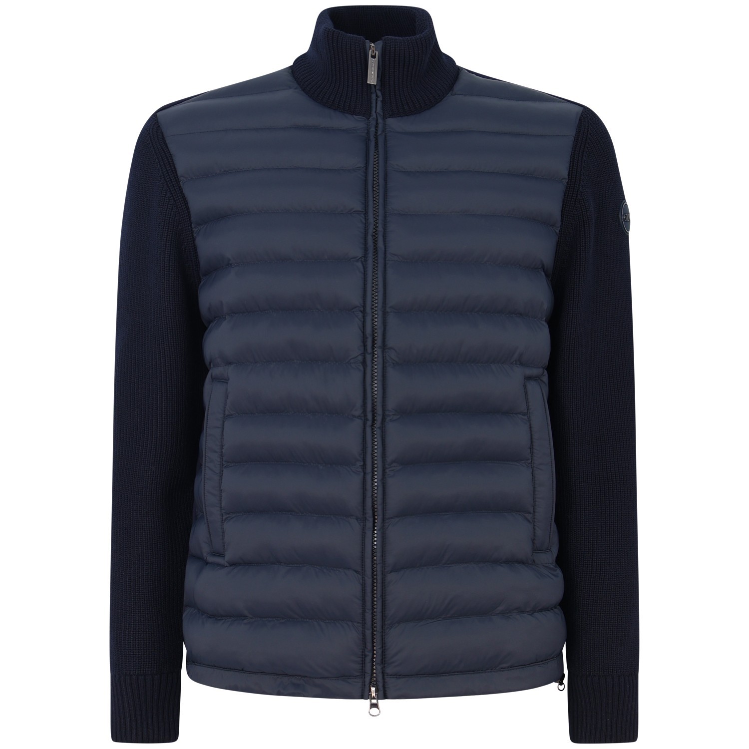 Piumino blu con maniche in maglia per uomo