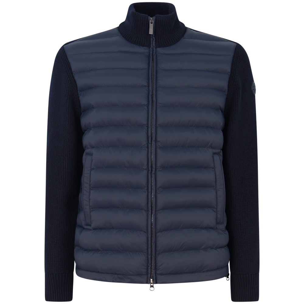 Piumino blu con maniche in maglia per uomo