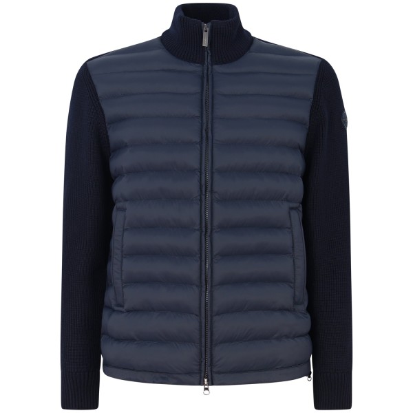 Piumino blu con maniche in maglia per uomo