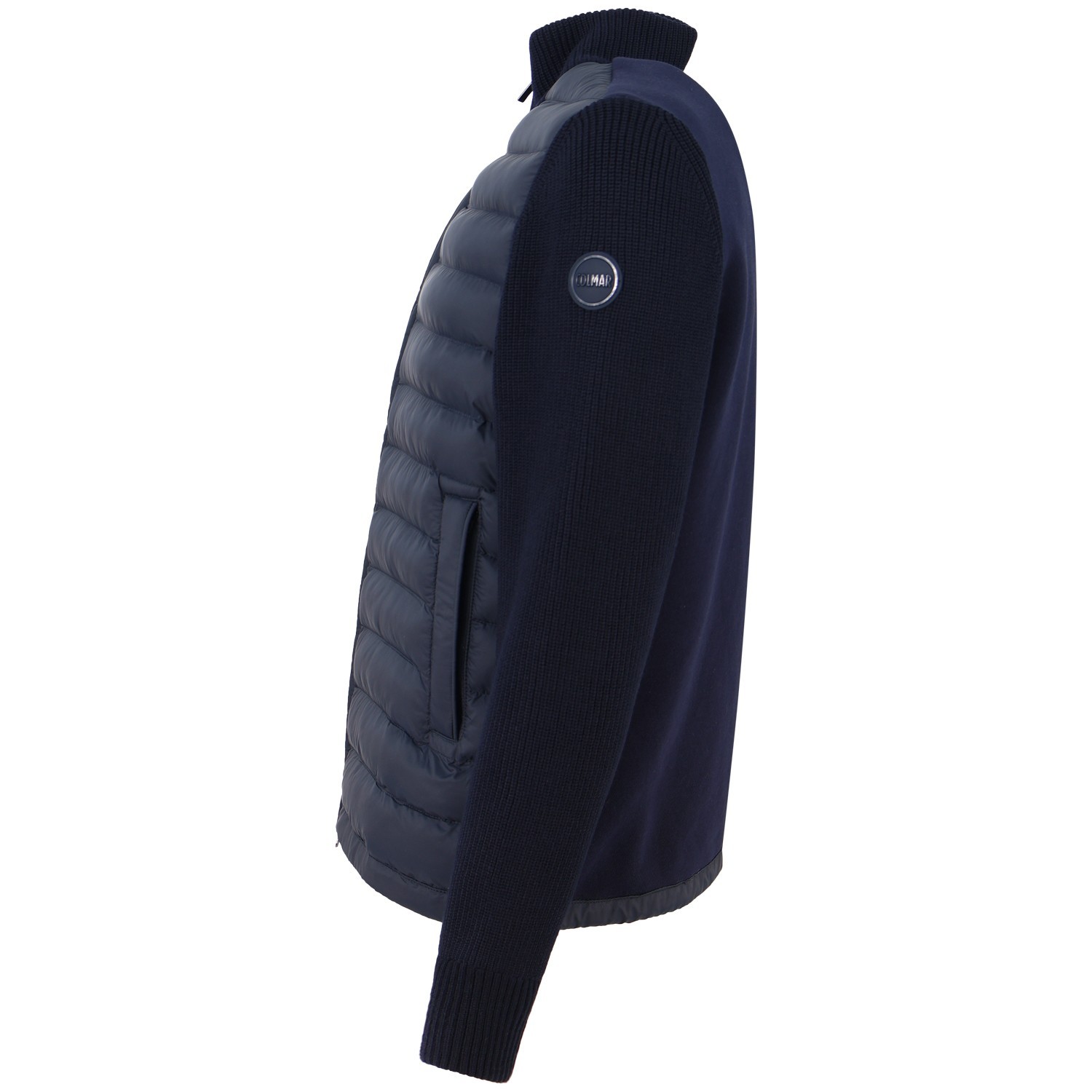 Piumino blu con maniche in maglia per uomo 2
