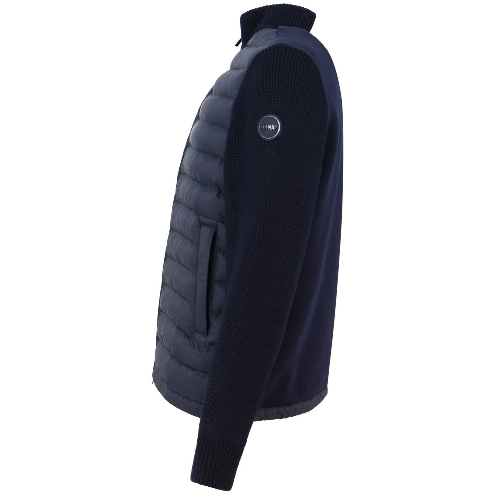 Piumino blu con maniche in maglia per uomo
