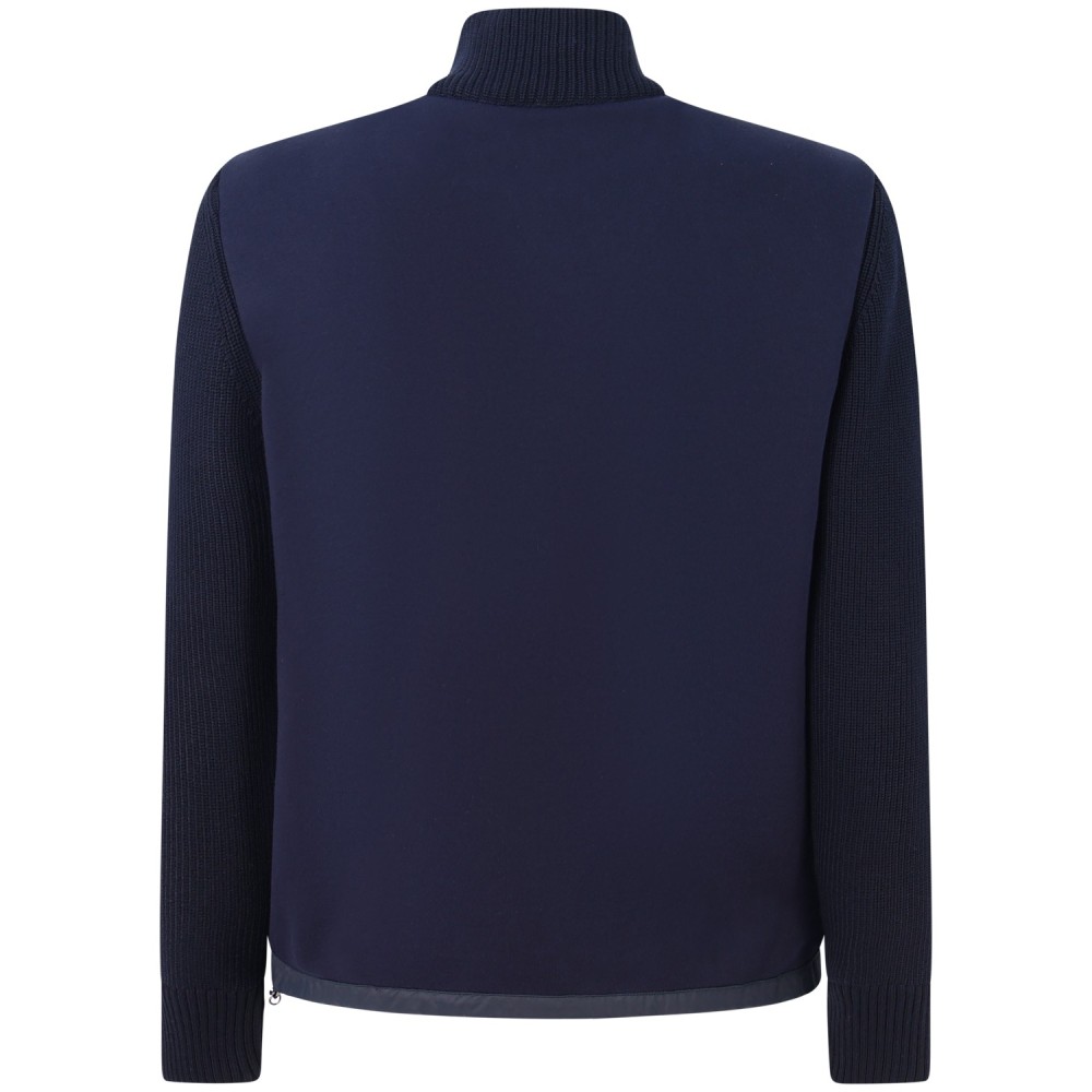 Piumino blu con maniche in maglia per uomo