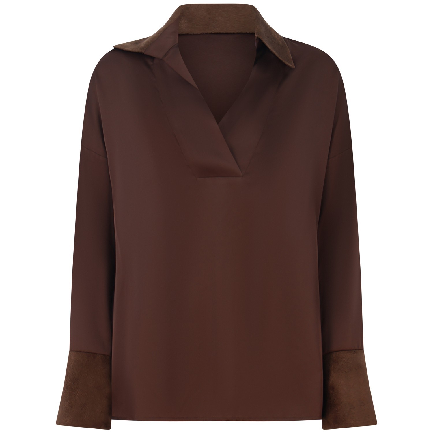 Camicia in raso marrone per donna