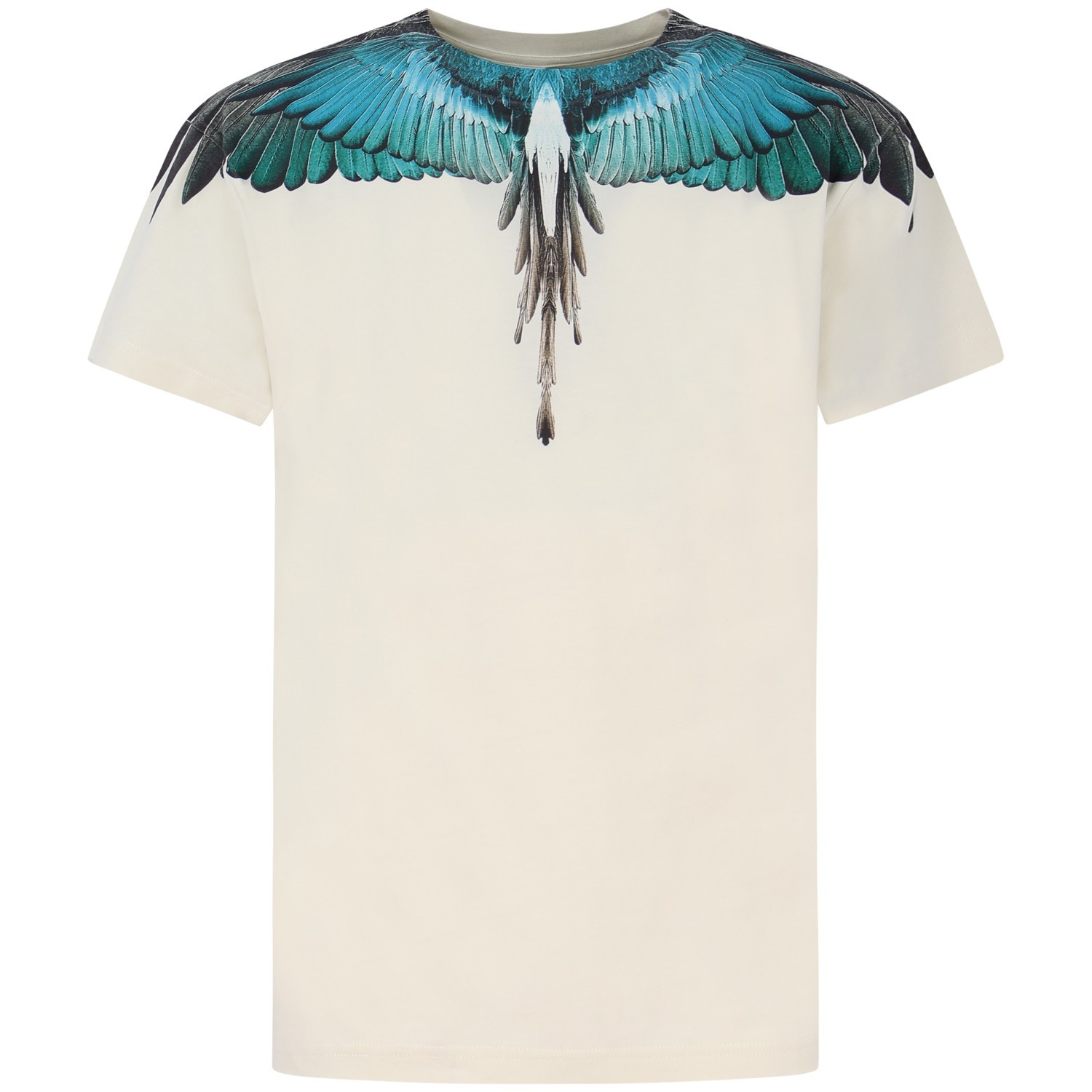 T-shirt bianca con ali  verdi/celeste per uomo