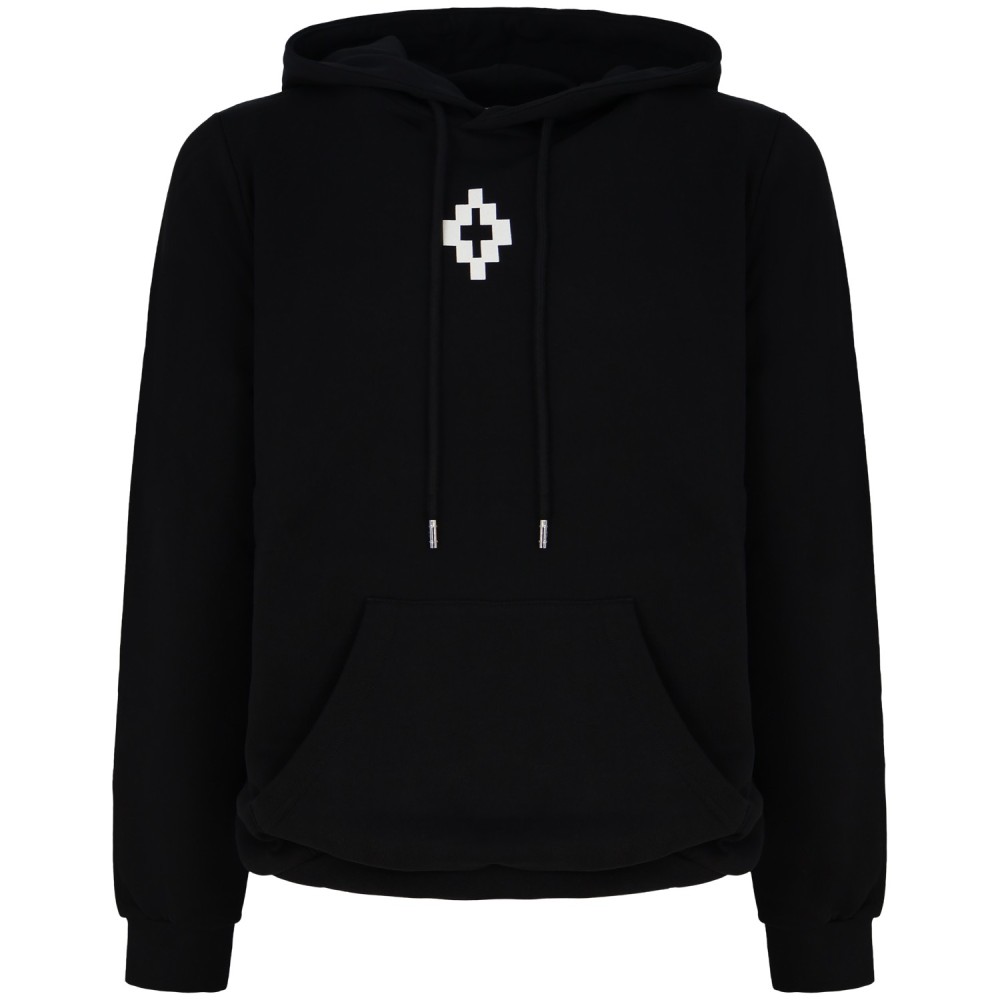 Felpa nera con cappuccio e mini logo per uomo