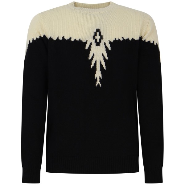 Maglione nero con ali avorio per uomo