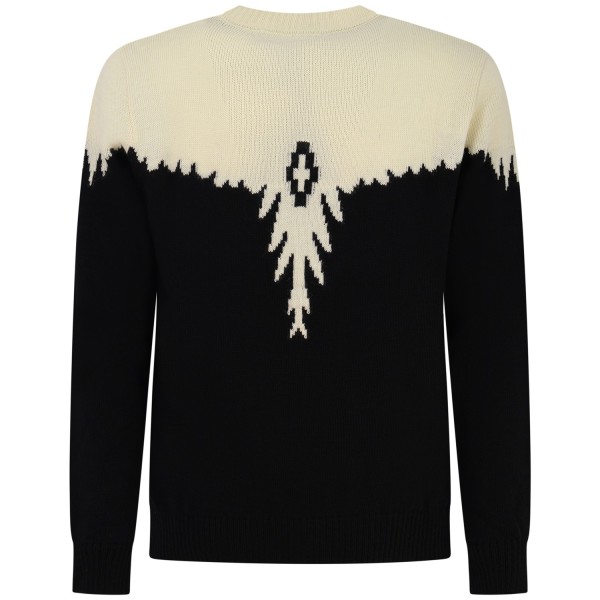 Maglione nero con ali avorio per uomo