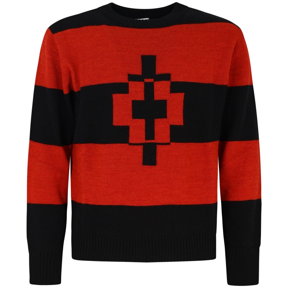Maglione nero e rosso con maxi logo centrale per uomo