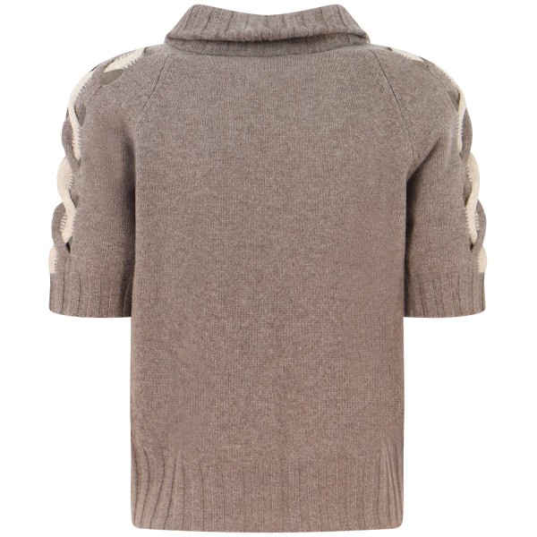 Maglione beige con mezza zip per donna
