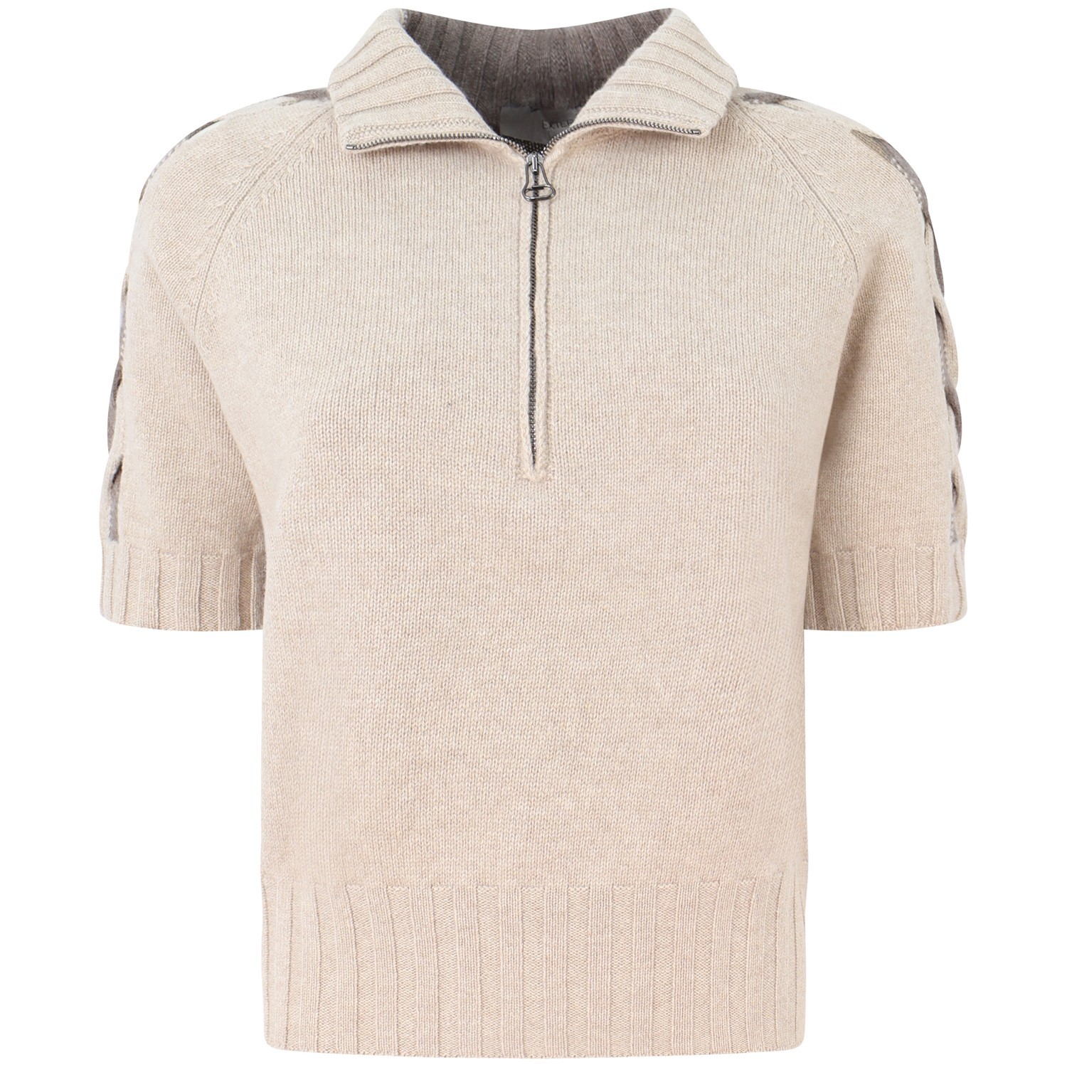 Maglione beige con mezza zip per donna