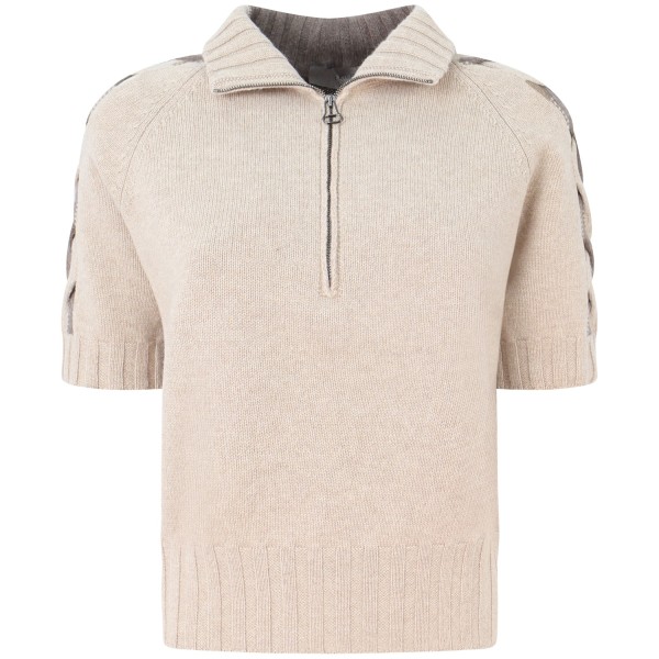 Maglione beige con mezza zip per donna