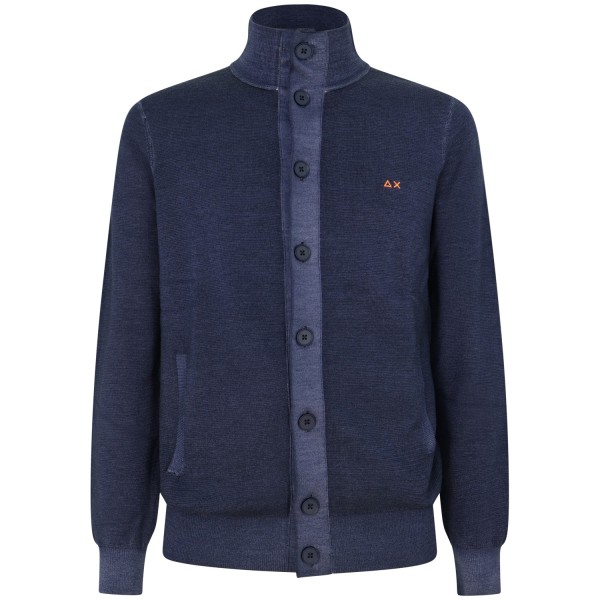 Cardigan blu con mini logo per uomo
