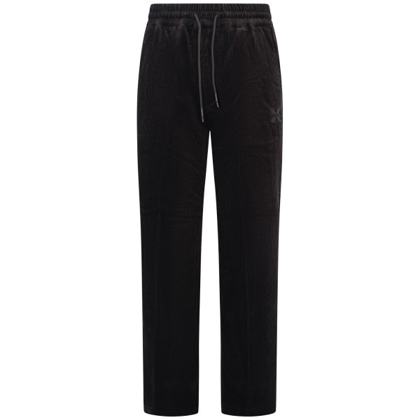Pantalone nero in velluto con mini logo per uomo