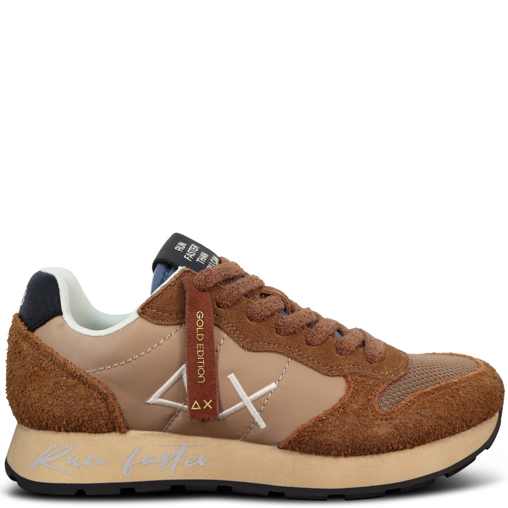 Sneakers marrone con riporti beige per uomo