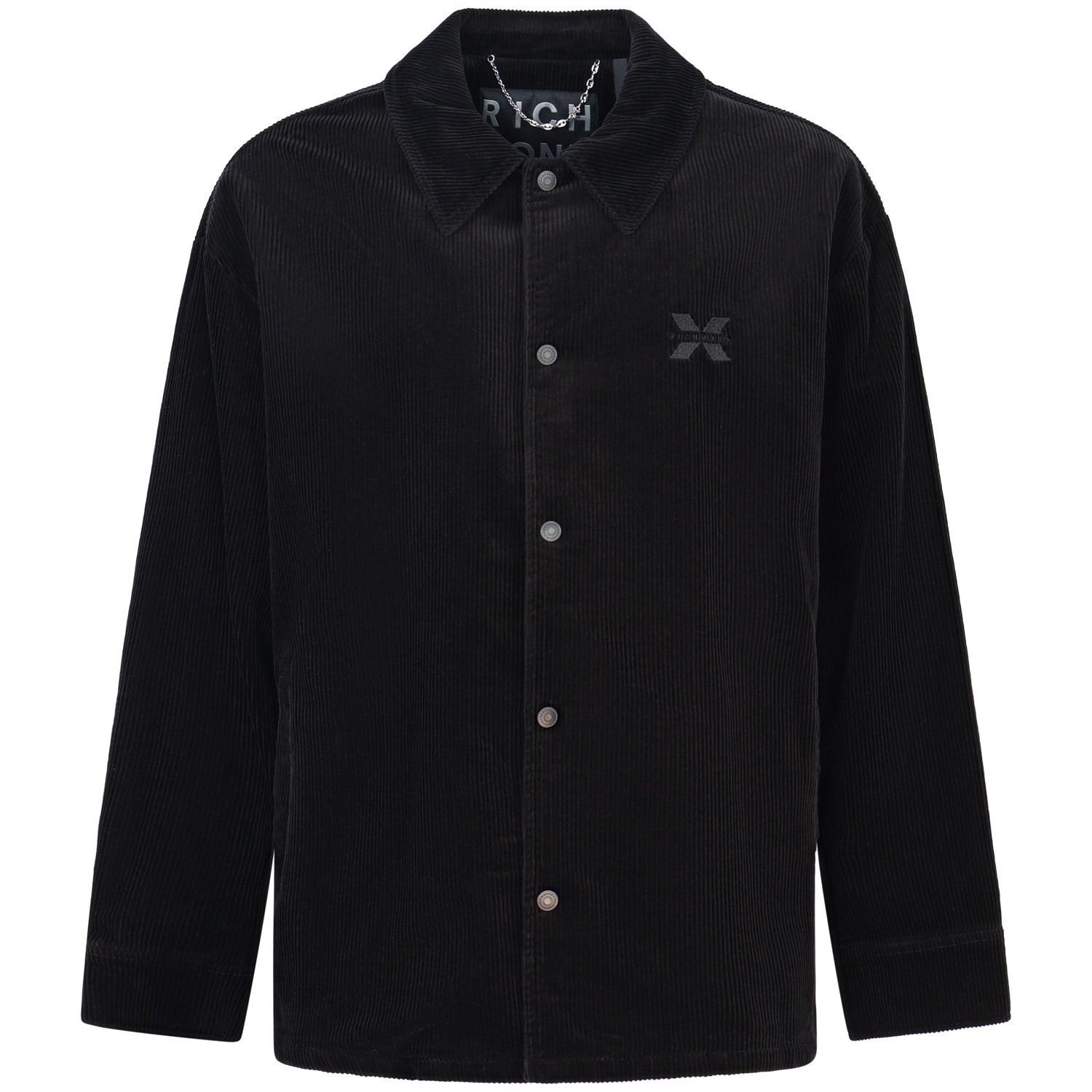 Camicia nera in velluto con mini logo per uomo
