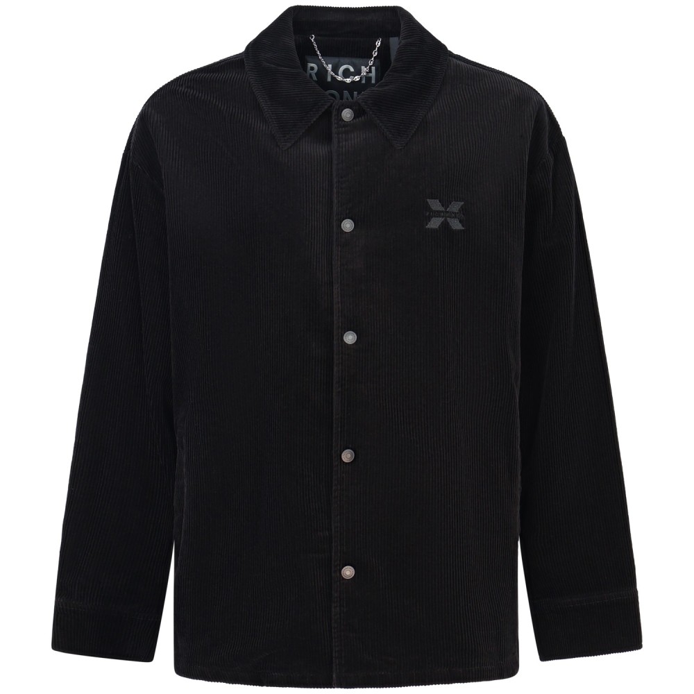 Camicia nera in velluto con mini logo per uomo