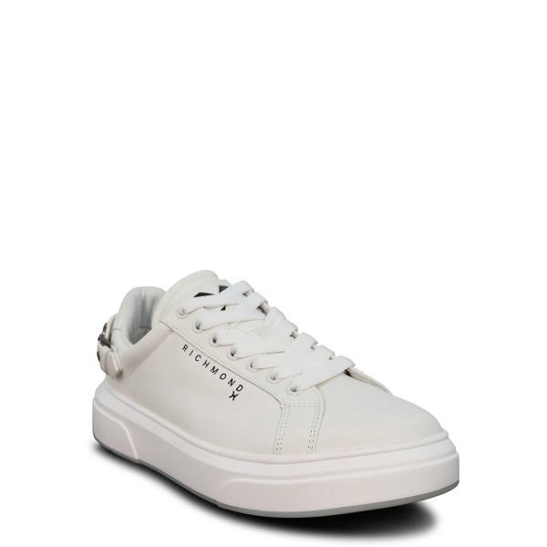 Sneakers bianca con logo in metallo per uomo