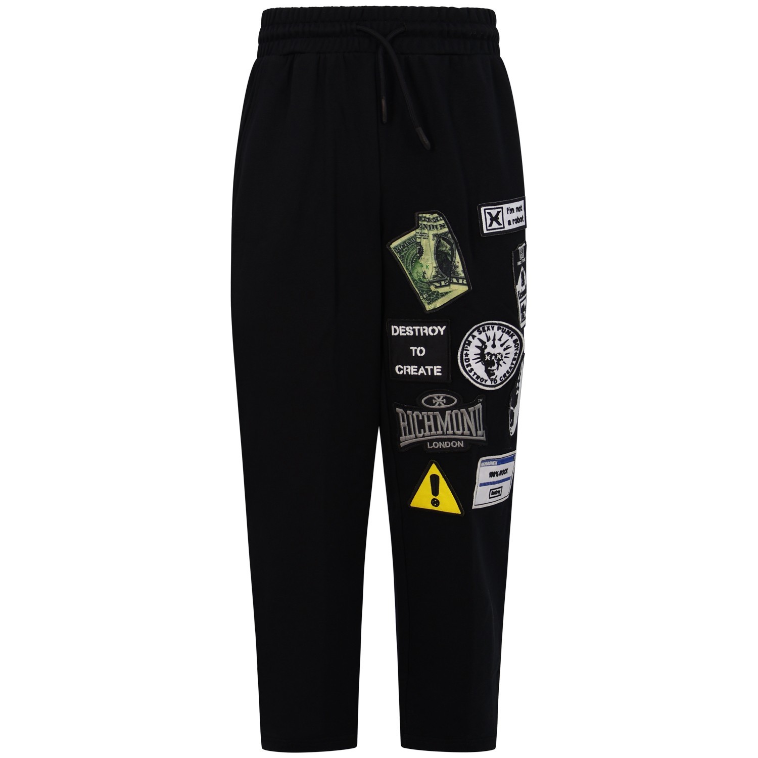 Pantalone nero tuta con patch logati per uomo