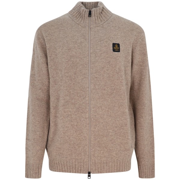 Cardigan beige con mini logo per uomo