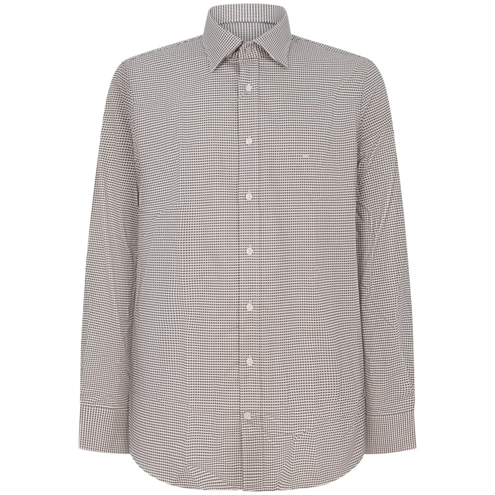 Camicia bianca/marrone con microfantasia per uomo