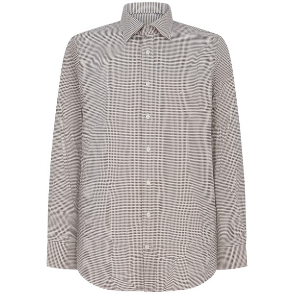 Camicia bianca/marrone con microfantasia per uomo