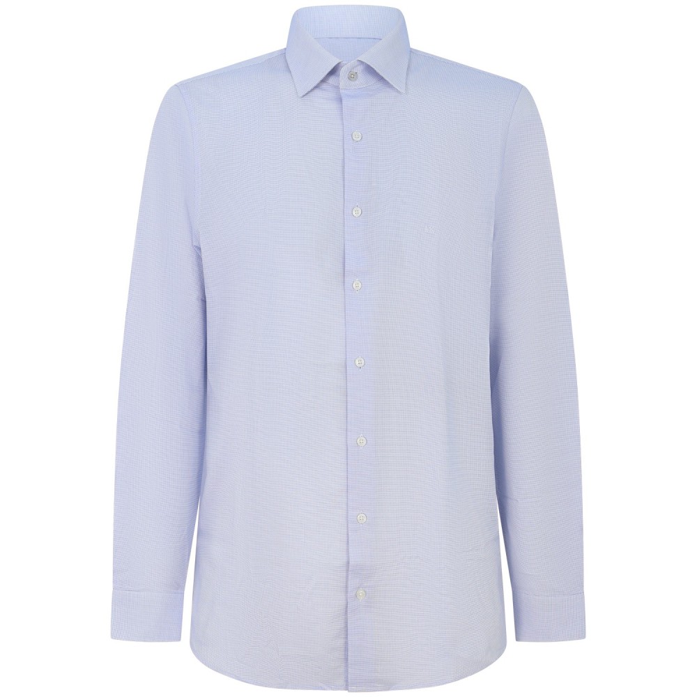 Camicia bianca/blu con microfantasia per uomo