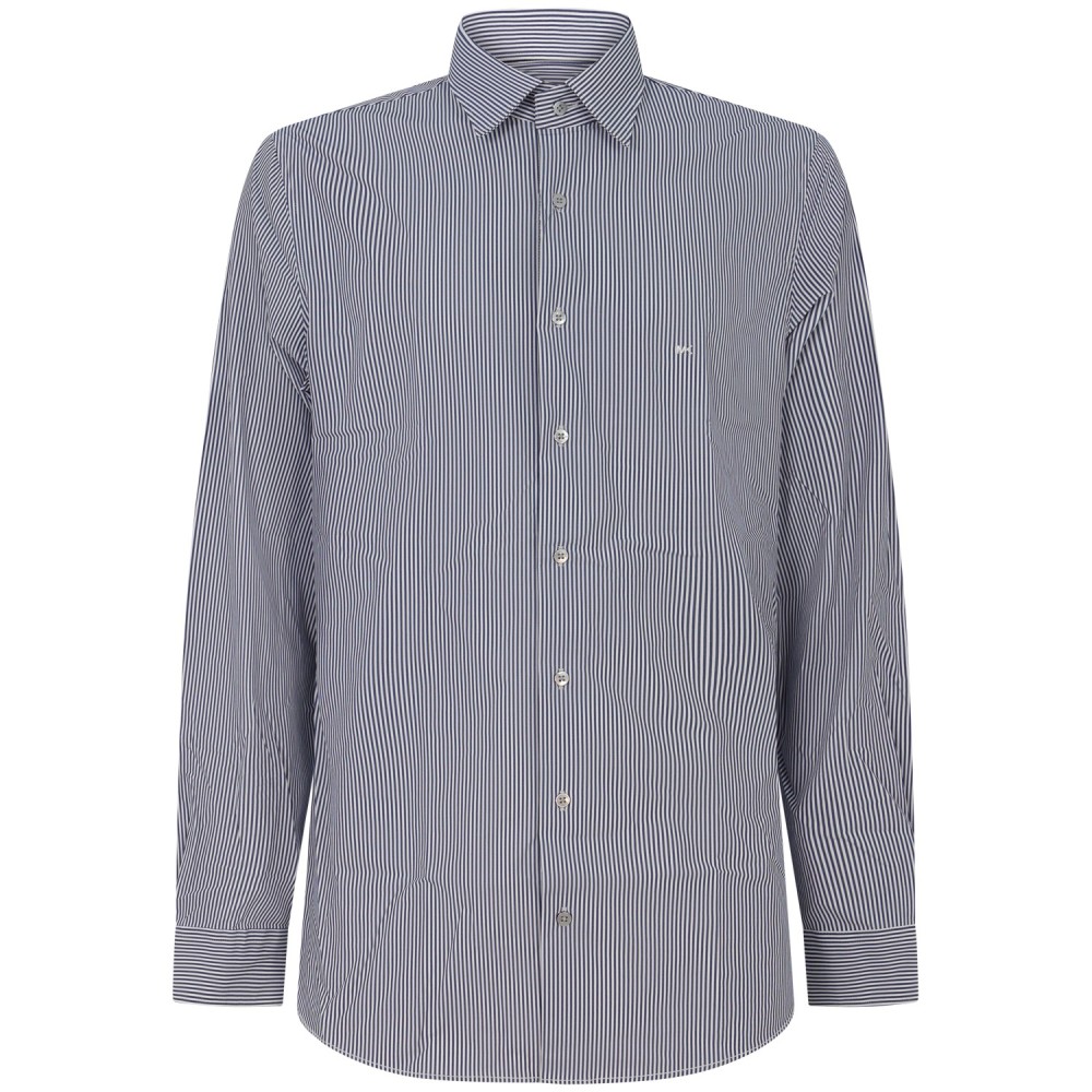 Camicia blu a righe con mini logo per uomo