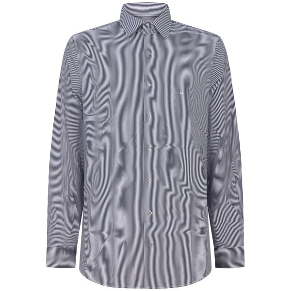 Camicia blu a righe con mini logo per uomo