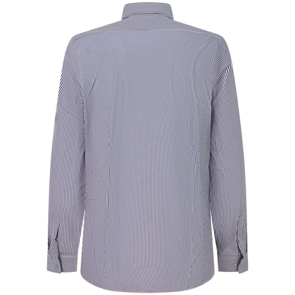Camicia blu a righe con mini logo per uomo