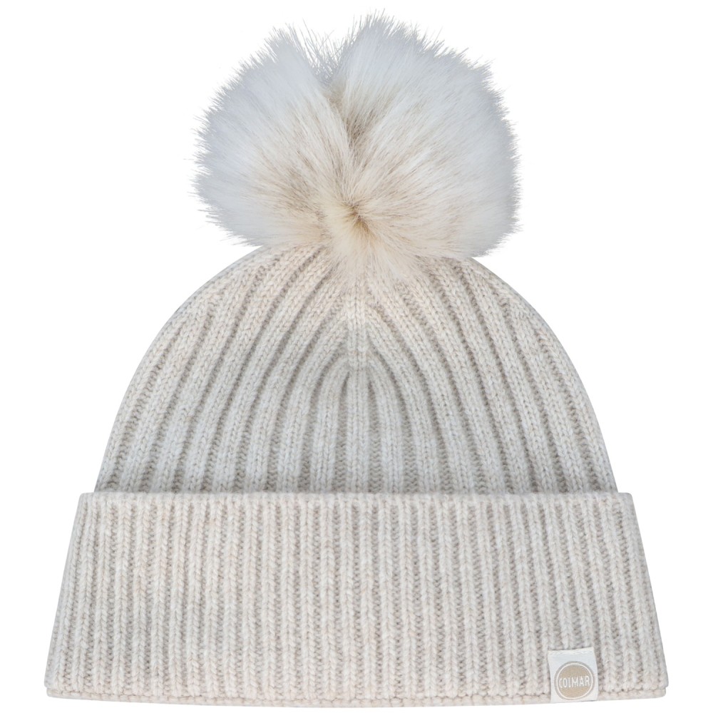 Cappello beige con pompon per donna
