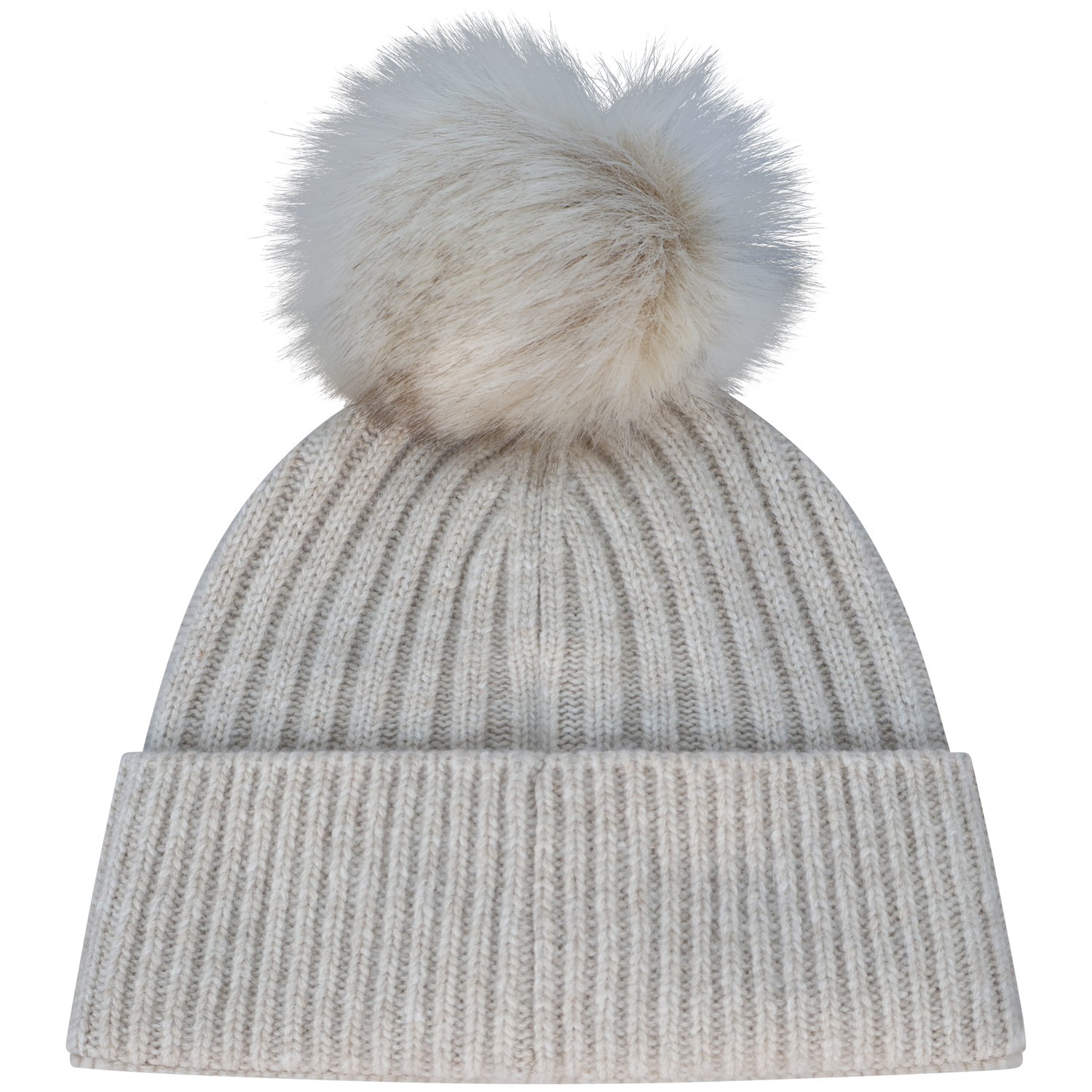 Cappello beige con pompon per donna 2