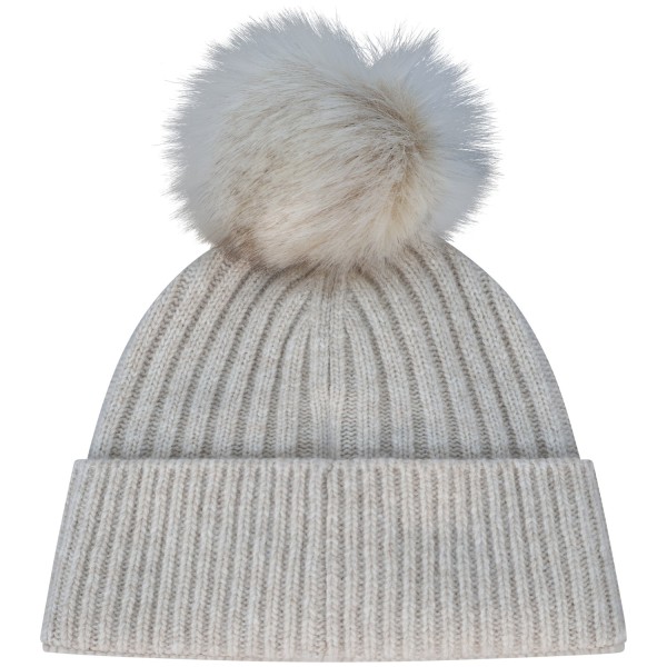 Cappello beige con pompon per donna