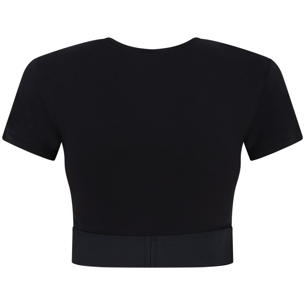 T-shirt nera crop con elastico sul fondo  per donna