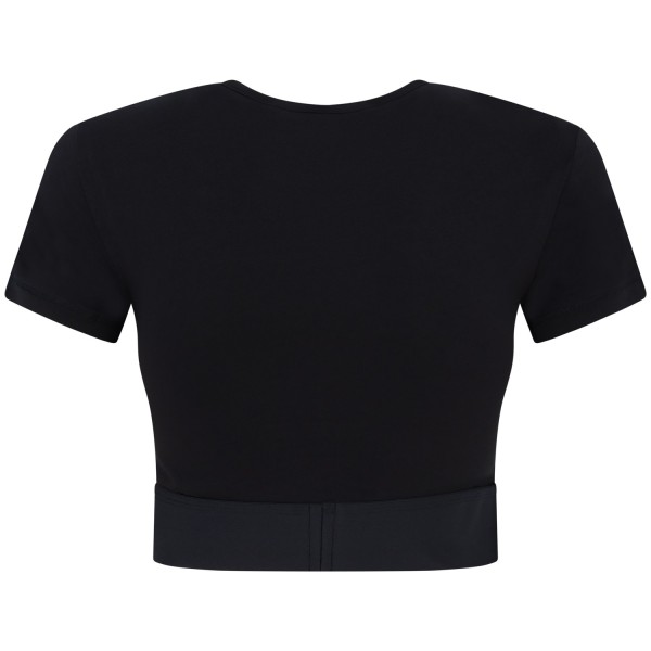 T-shirt nera crop con elastico sul fondo  per donna