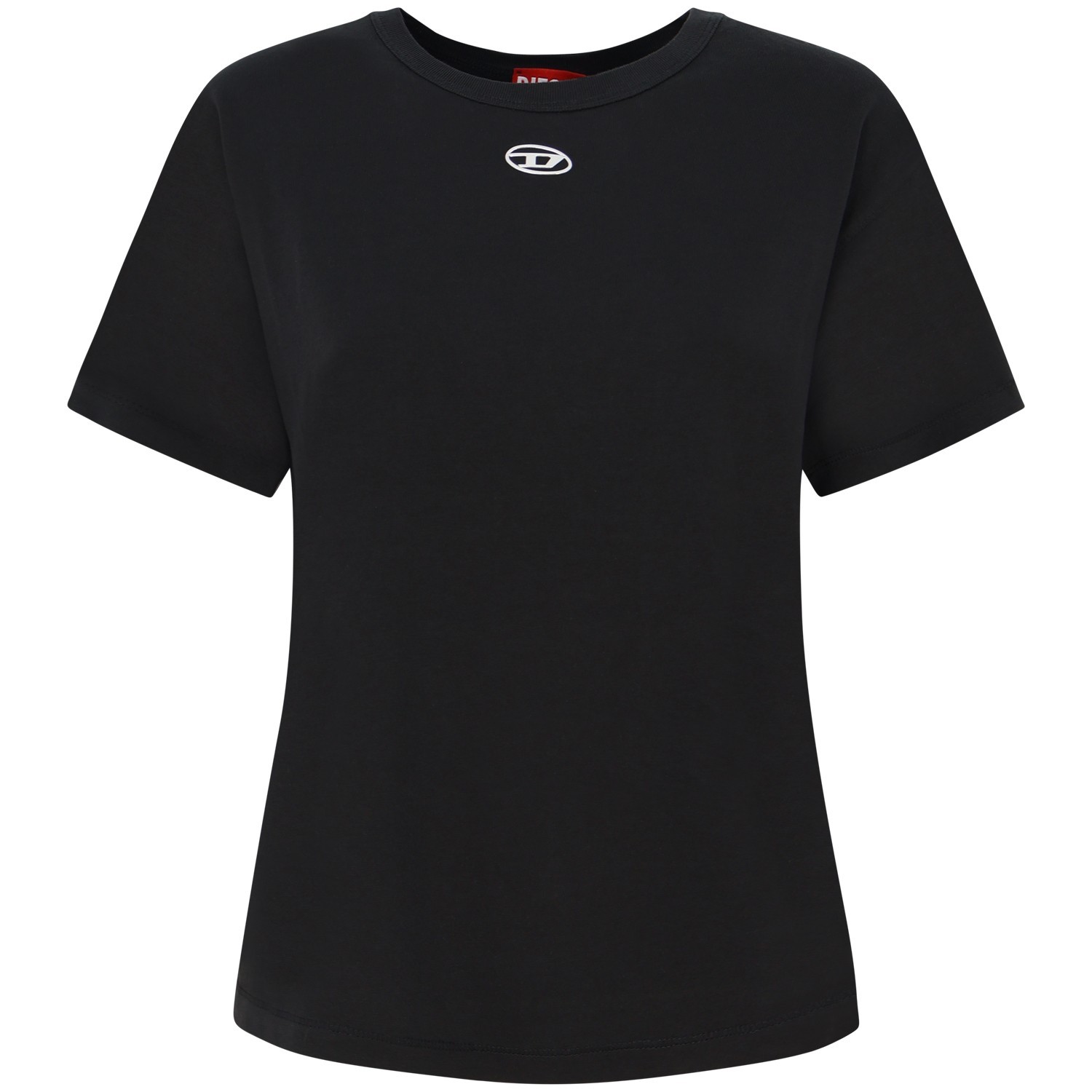 T-shirt nera con logo argento per donna