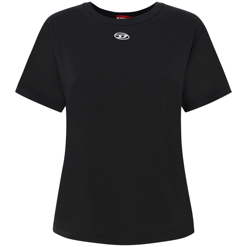 T-shirt nera con logo argento per donna