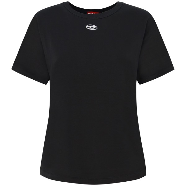 T-shirt nera con logo argento per donna