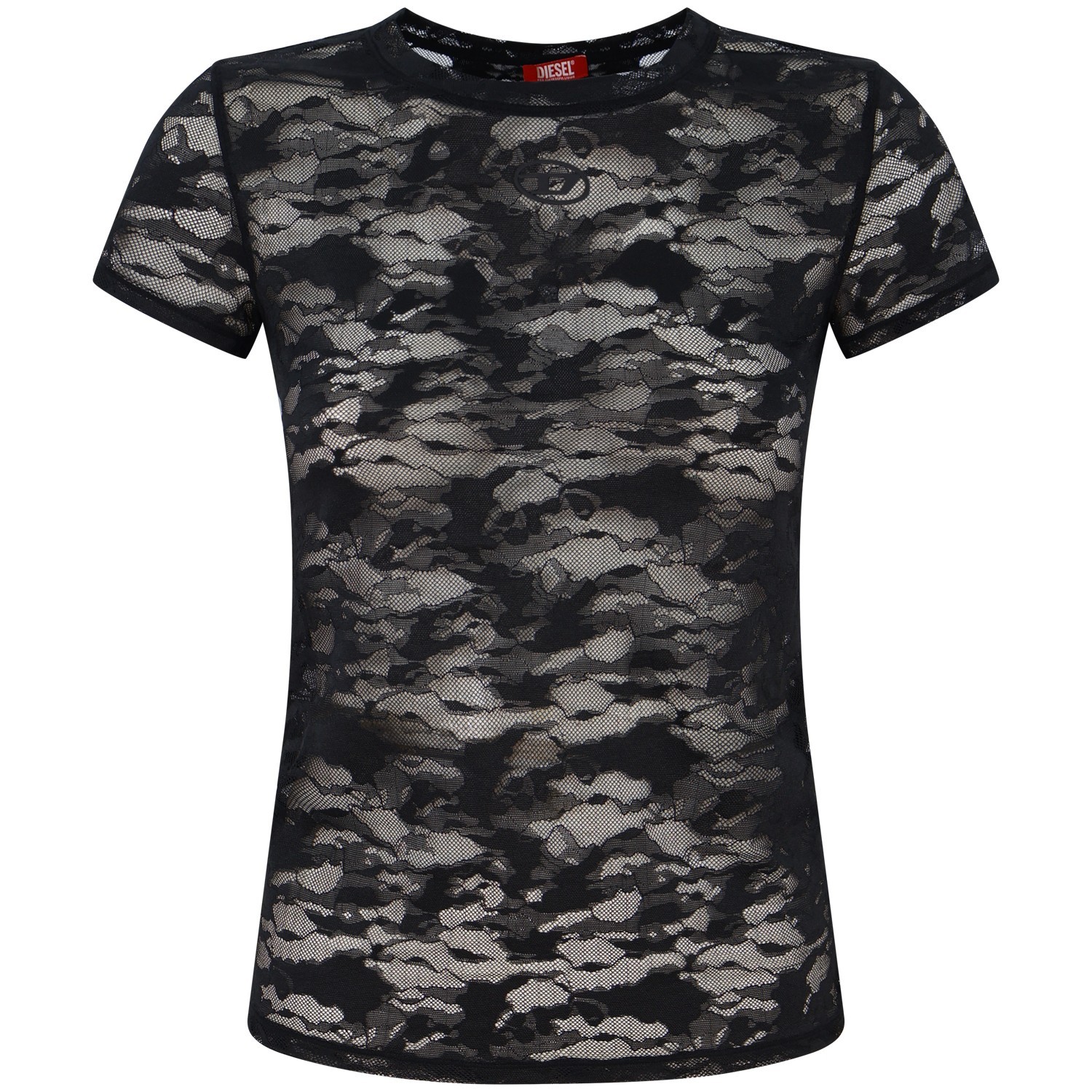 T-shirt nera in pizzo   per donna