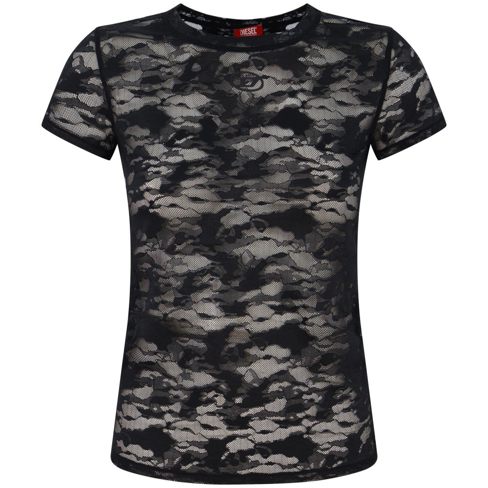 T-shirt nera in pizzo   per donna