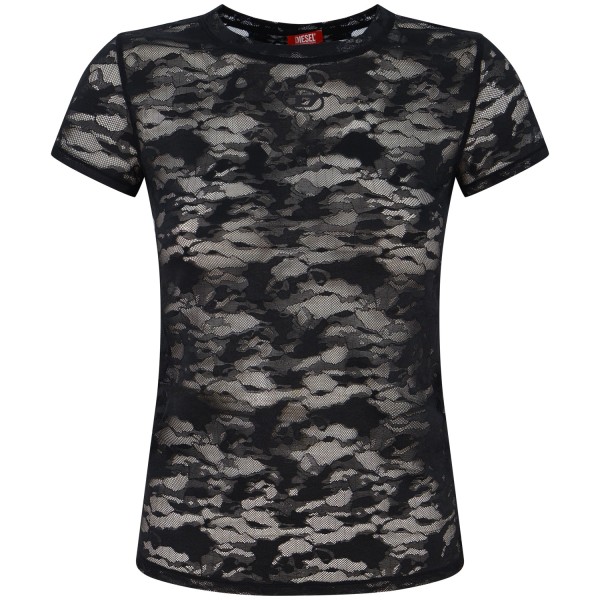 T-shirt nera in pizzo   per donna