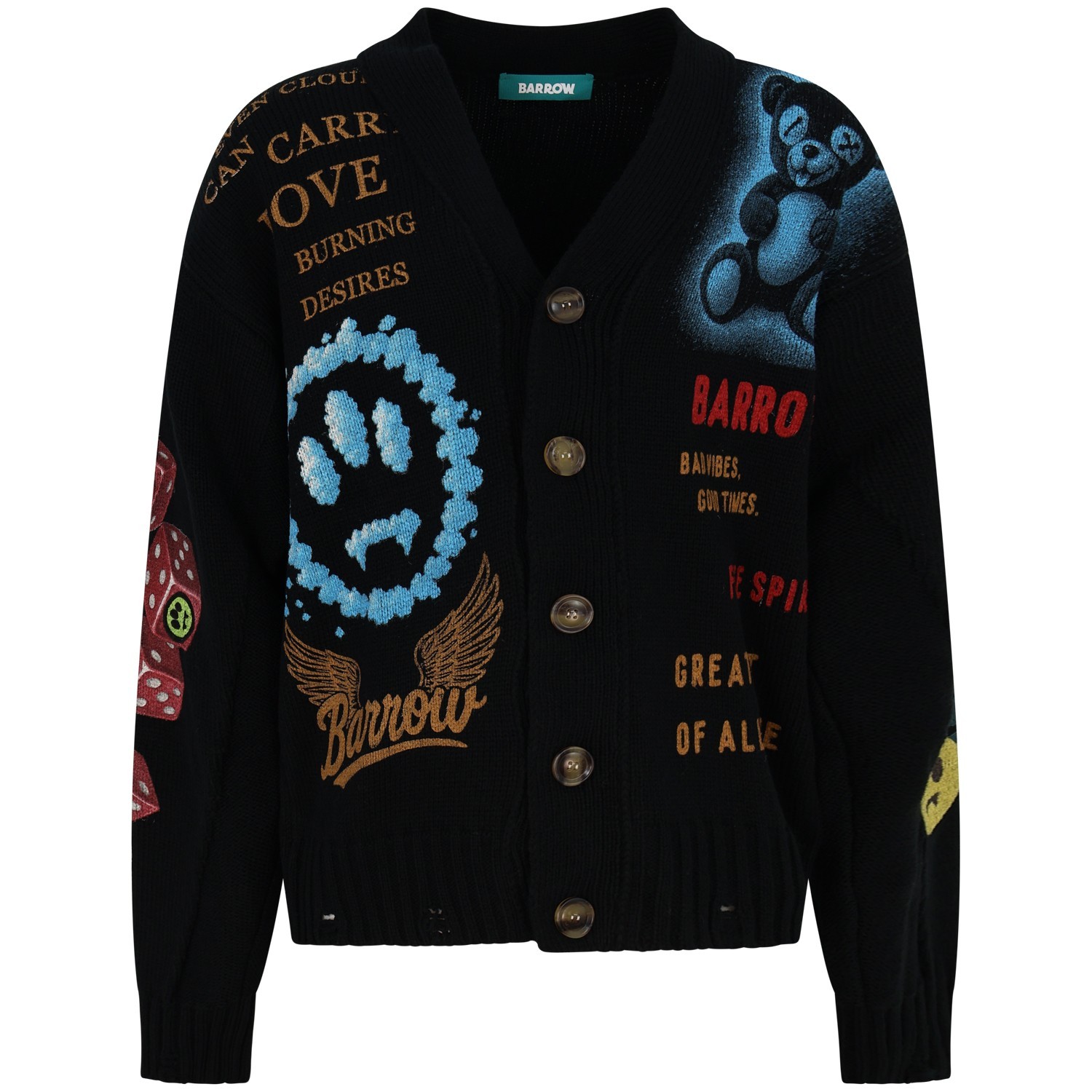 Cardigan nero con stampe all over per uomo