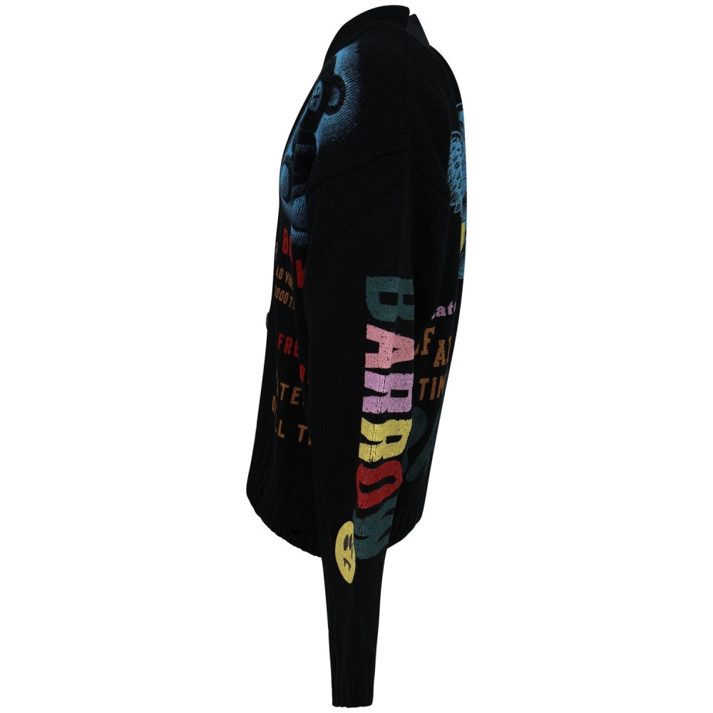 Cardigan nero con stampe all over per uomo