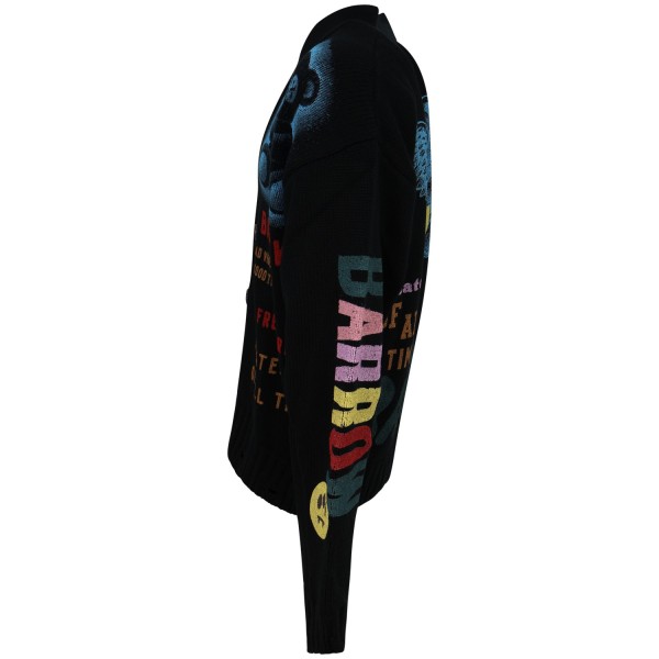 Cardigan nero con stampe all over per uomo