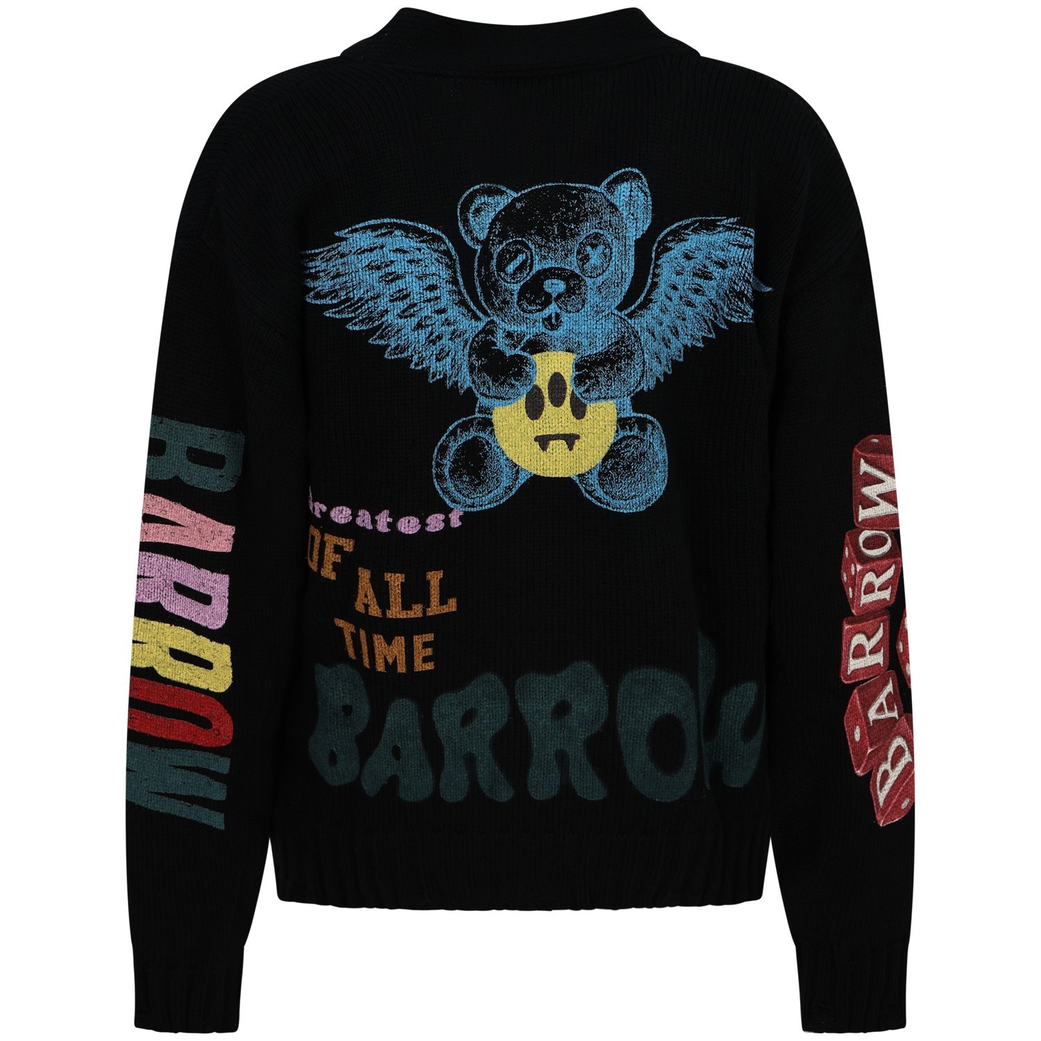 Cardigan nero con stampe all over per uomo