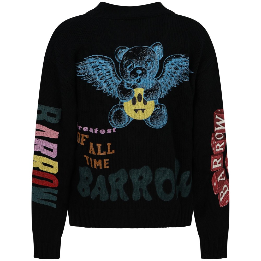 Cardigan nero con stampe all over per uomo