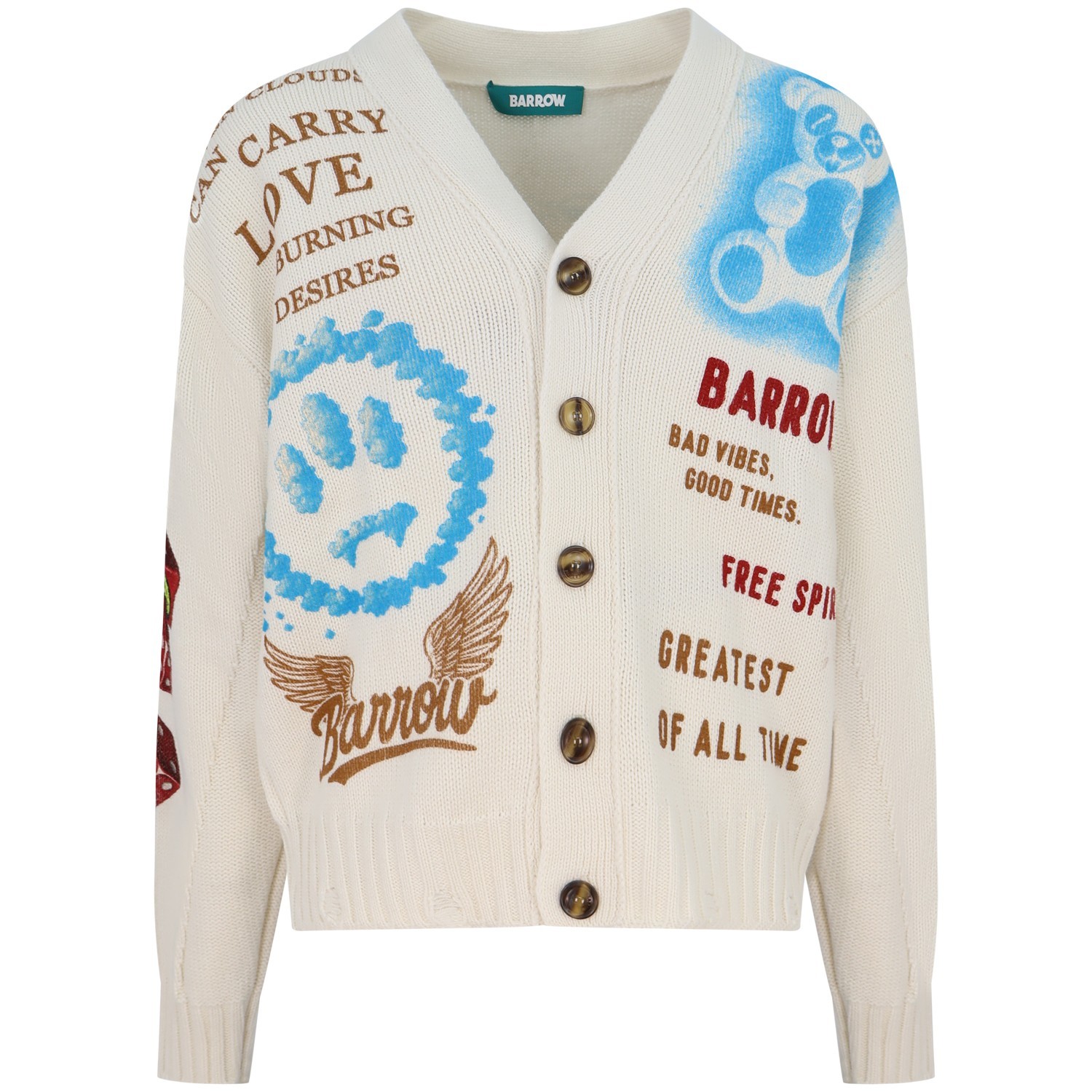 Cardigan avorio con stampe all over per uomo